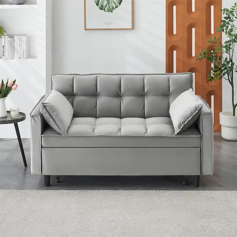Velvet Loveseat with Reclining Backrest, Toss Pillows and Pockets