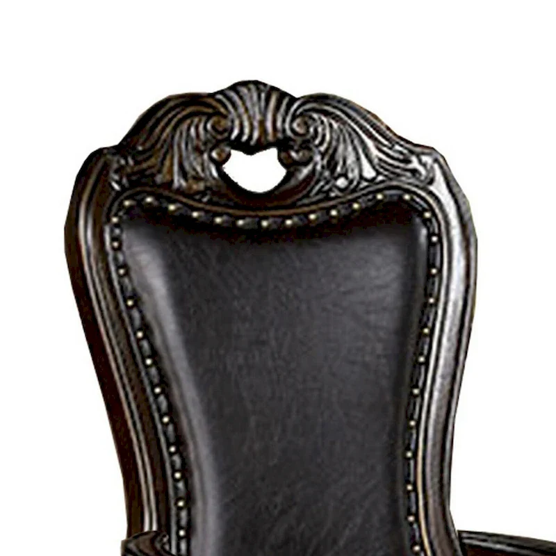 Ons 29 Inch Carved Dining Armchair, Set of 2, Brown Faux Leather
