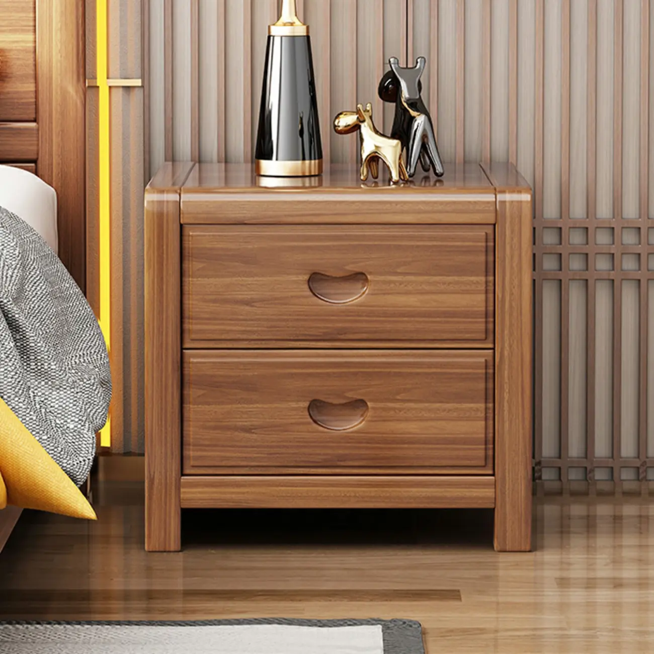 Traditional Nut-Brown 2-Drawer Wood Small Nightstand