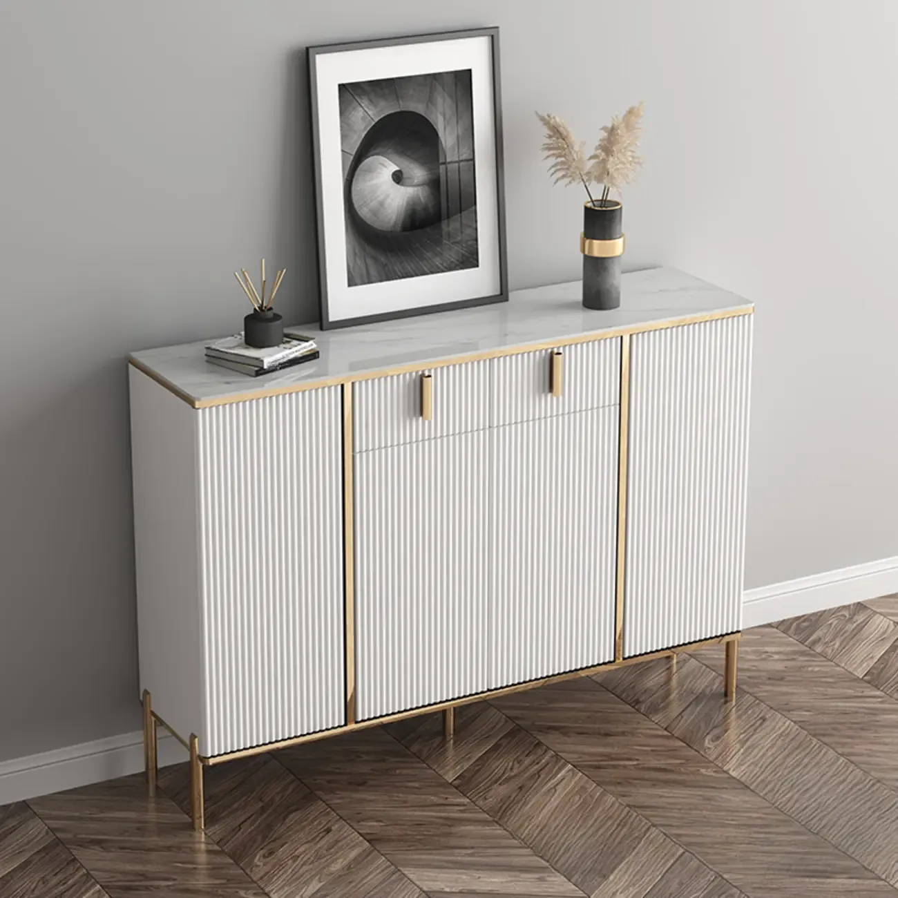 Glam Light Coffee Wood Entryway Shoe Cabinet