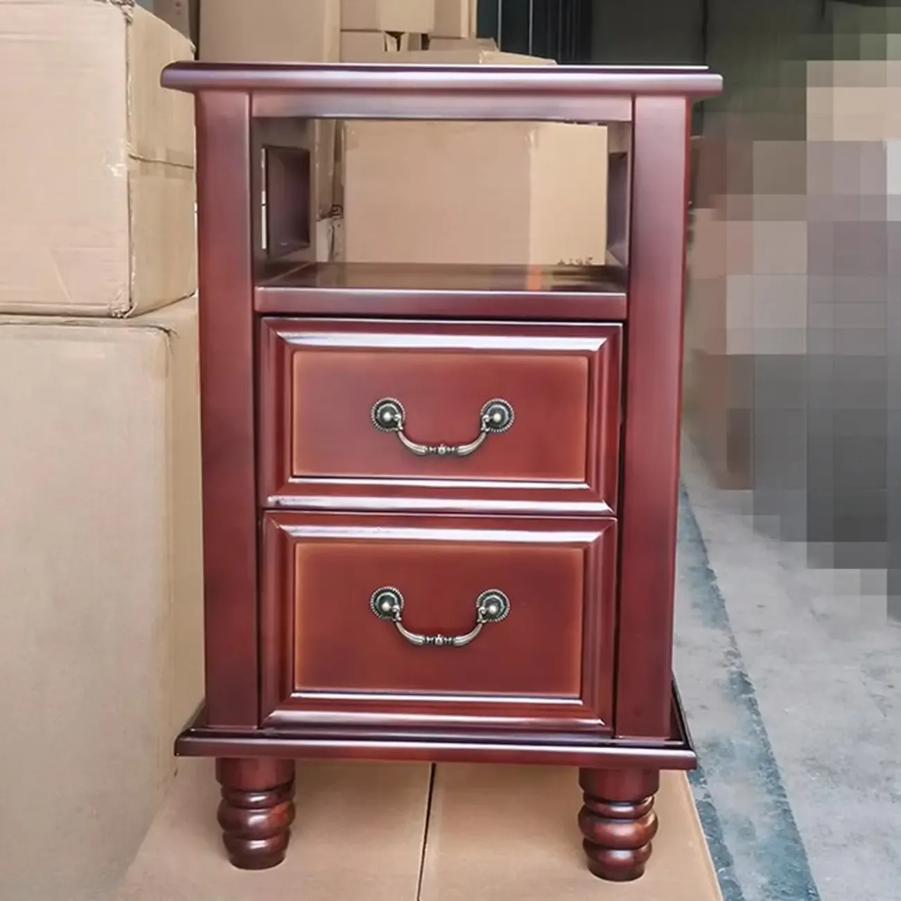 French Small 3-Tier Nightstand with Bronze Handles