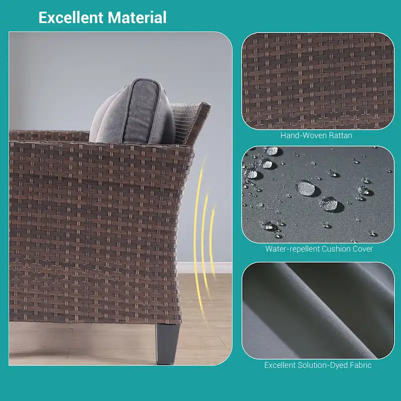 BONOSUKI 3-Piece Patio Sofa Set Brown Rattan with Side Table