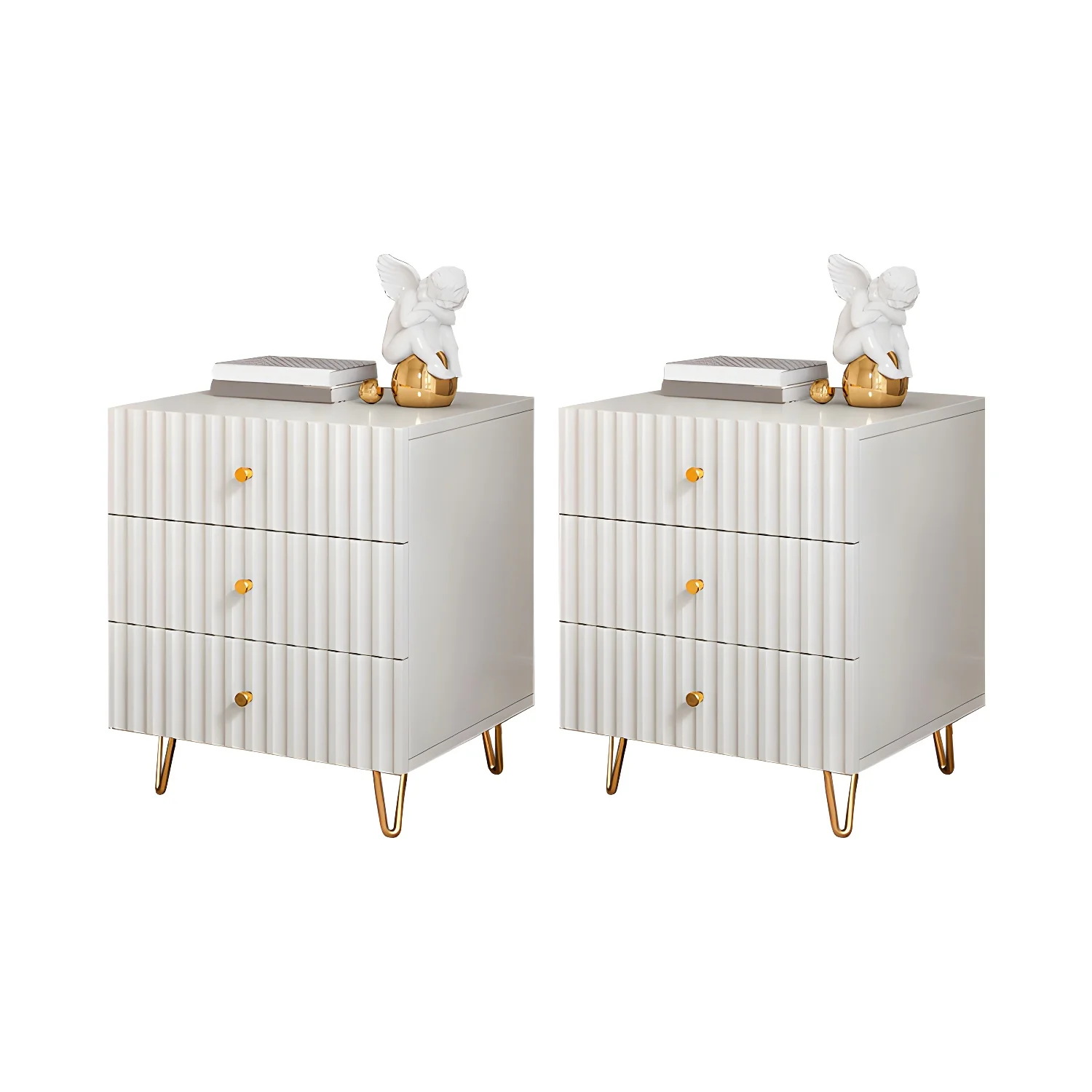 Modern Wooden Stripe Gold Accents Stylish Nightstand