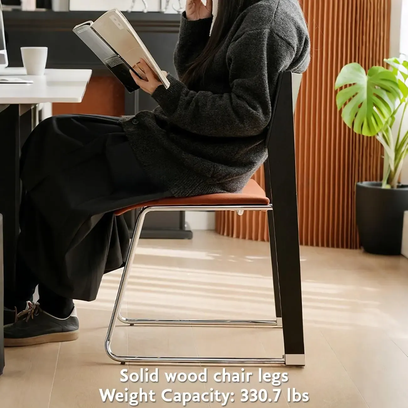 Modern Wood Velvet Open Back Armless Dining Chair Set of 2