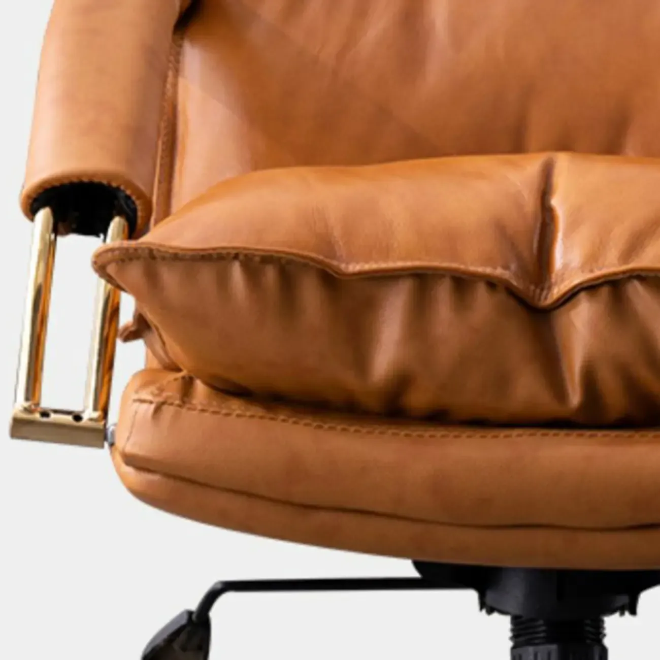 Brown Genuine Leather Ergonomic Wheeled Office Chair
