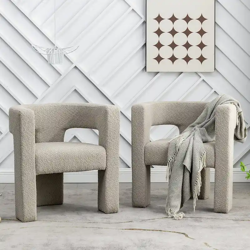 KINWELL 28   Wide Boucle Upholstered Square Armchair (Set of 2)