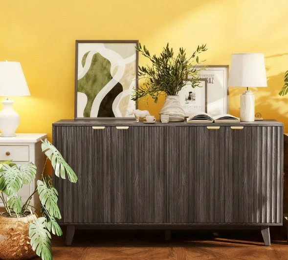 Fluted Coffee Bar Cabinet and Buffet Sideboard Cabinet