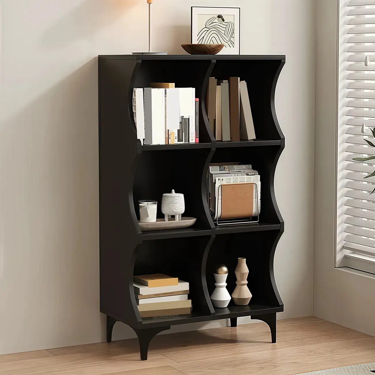 Modern Black Wooden 2-Tier Modular Cube Bookcase
