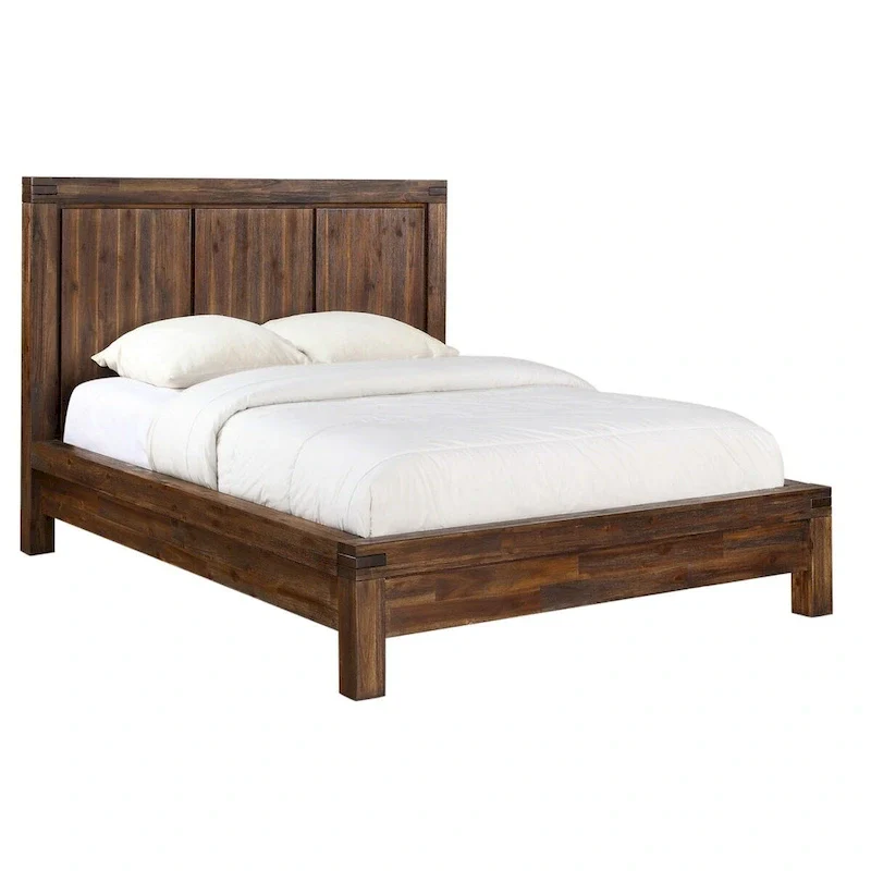 Gael Low Profile California King Bed, Rustic Aesthetic, Brown Acacia Wood