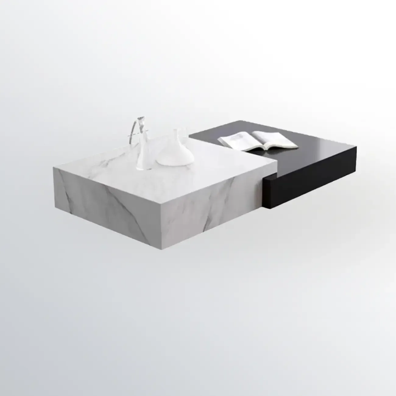 Modern Marble Nesting Coffee Table Set in Black and White