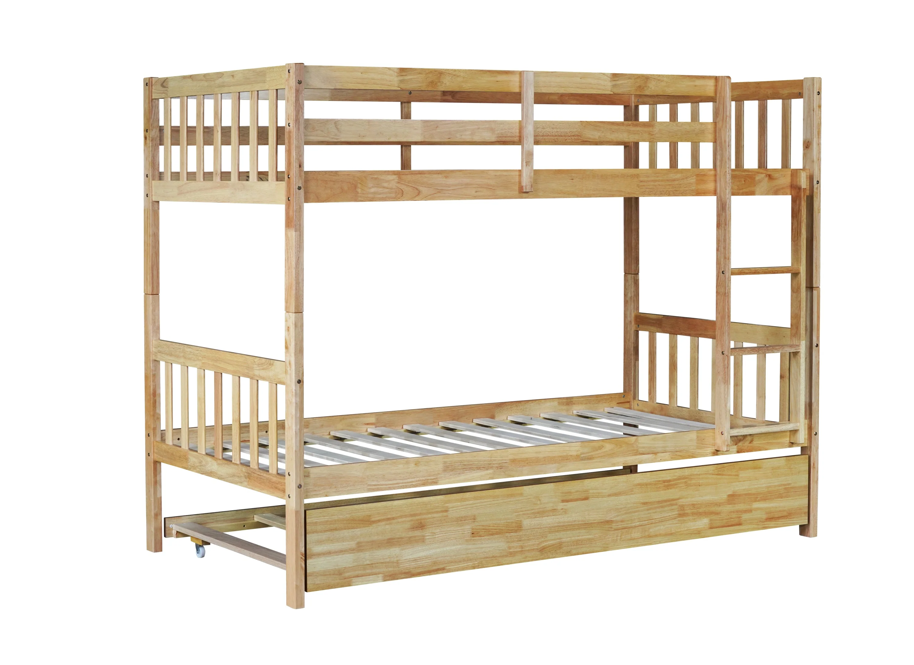 Walker Edison | Convertible Twin Over Twin Bunk Bed with Trundle with Ladder Sleeps 3