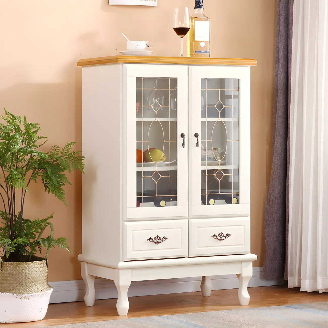 Adjustable Shelves White Solid Wood Storage Display Cabinet