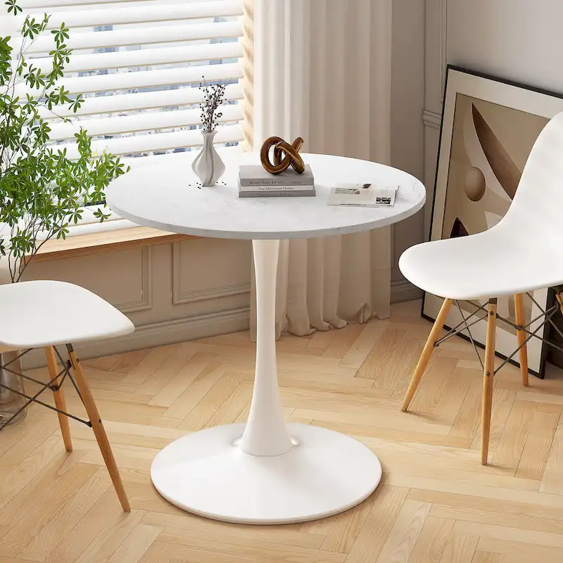 Modern Dining Table with Round Table Top & Metal Base