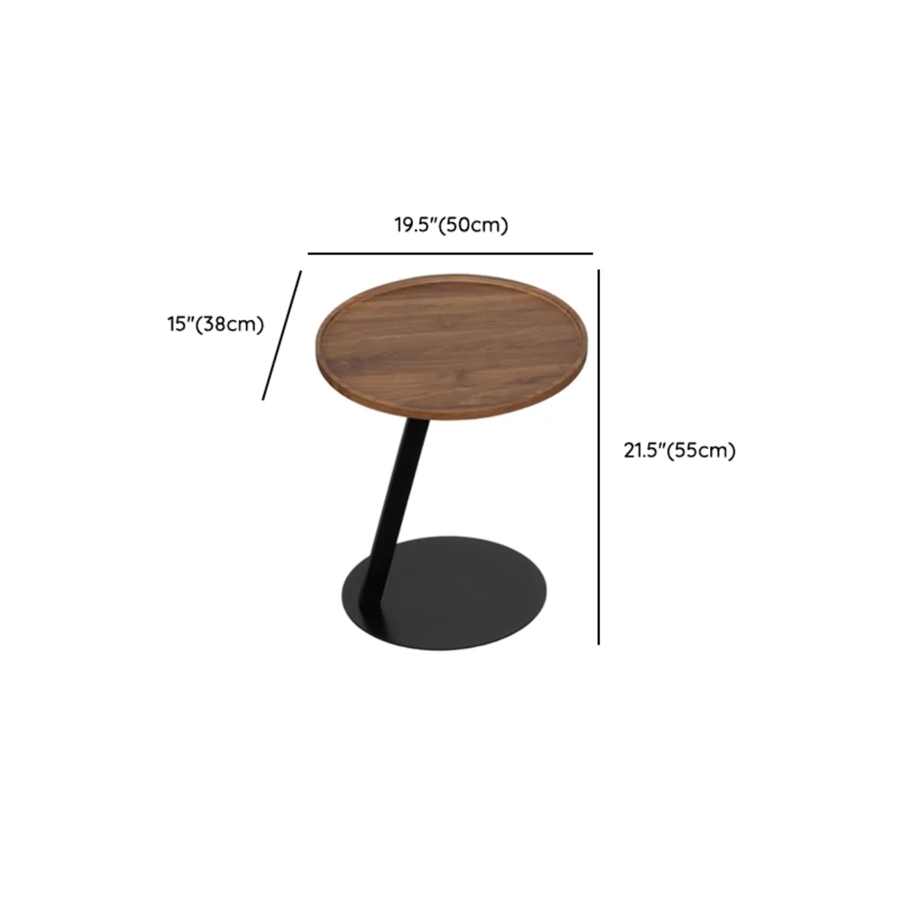 Living Room Brown Wood Top Metal C Shaped Side Table