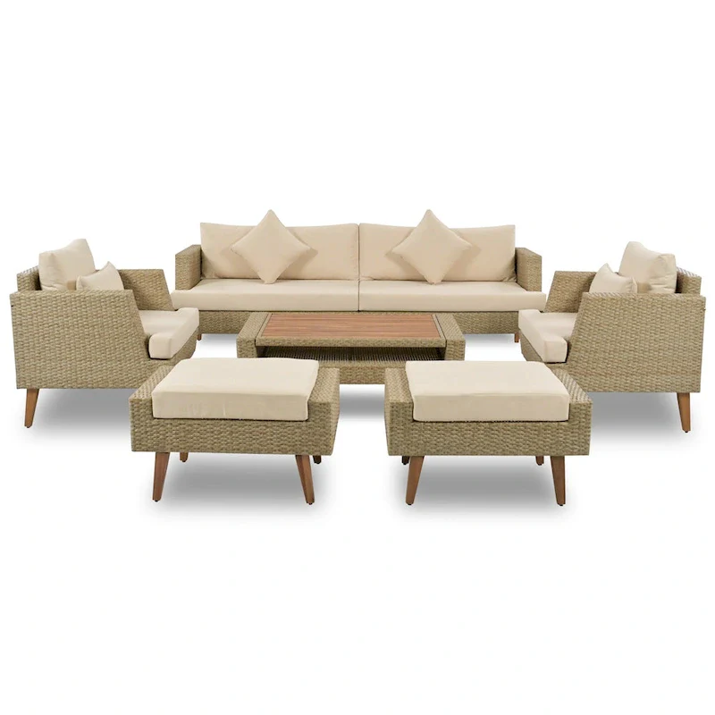 6-Pieces All Weather PE Wicker Sofa Set with Double Cushions
