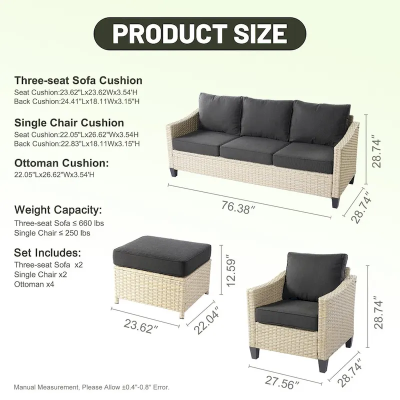 HOOOWOOO 8-piece Wicker Patio Furniture Conversation Sofa Set