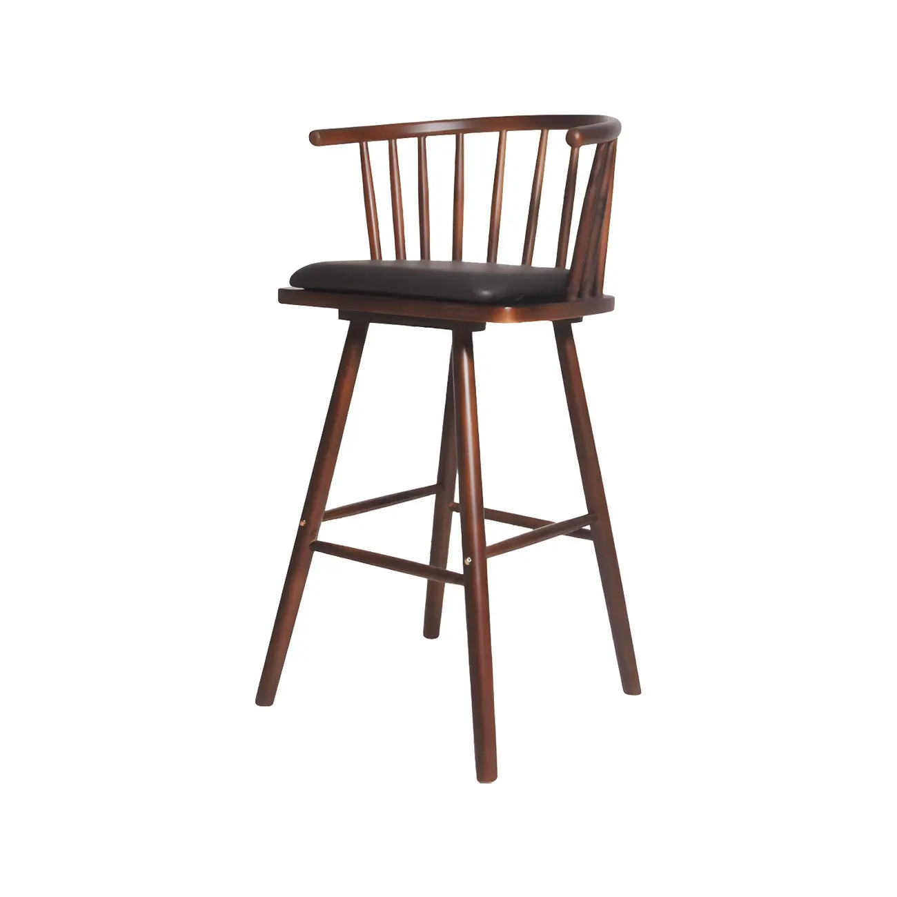 Traditional Wooden Low Back Bar Stool with Cushioned Seat