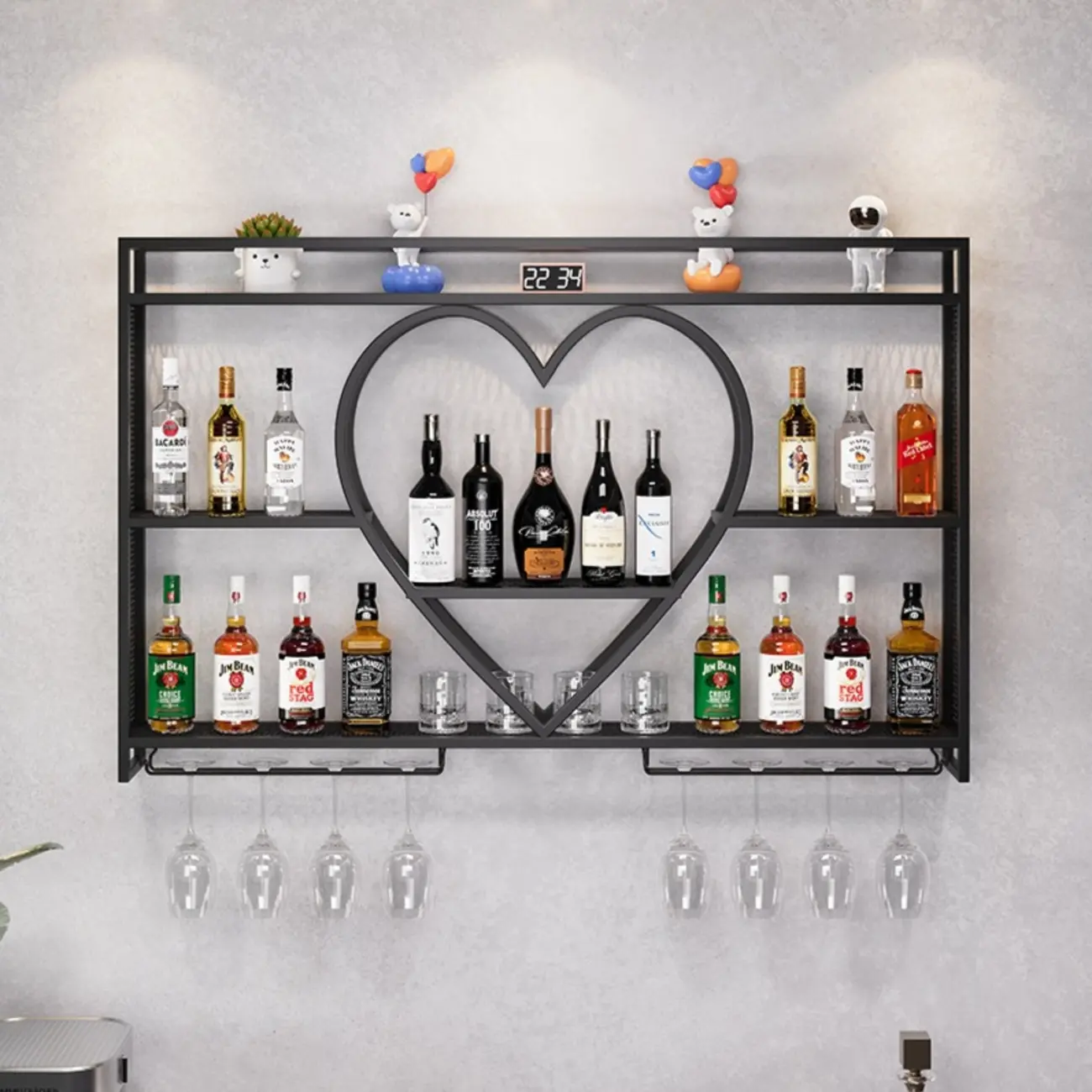 Black Circular Metal Wall Mounted Wine Rack