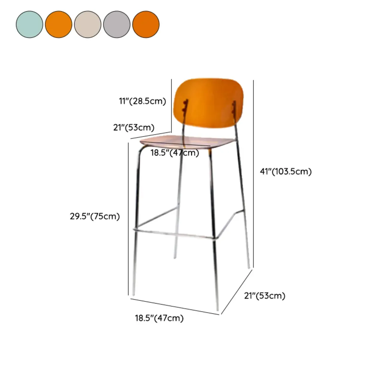 Scandinavian Square Seat Counter Height Acrylic Bar Stools