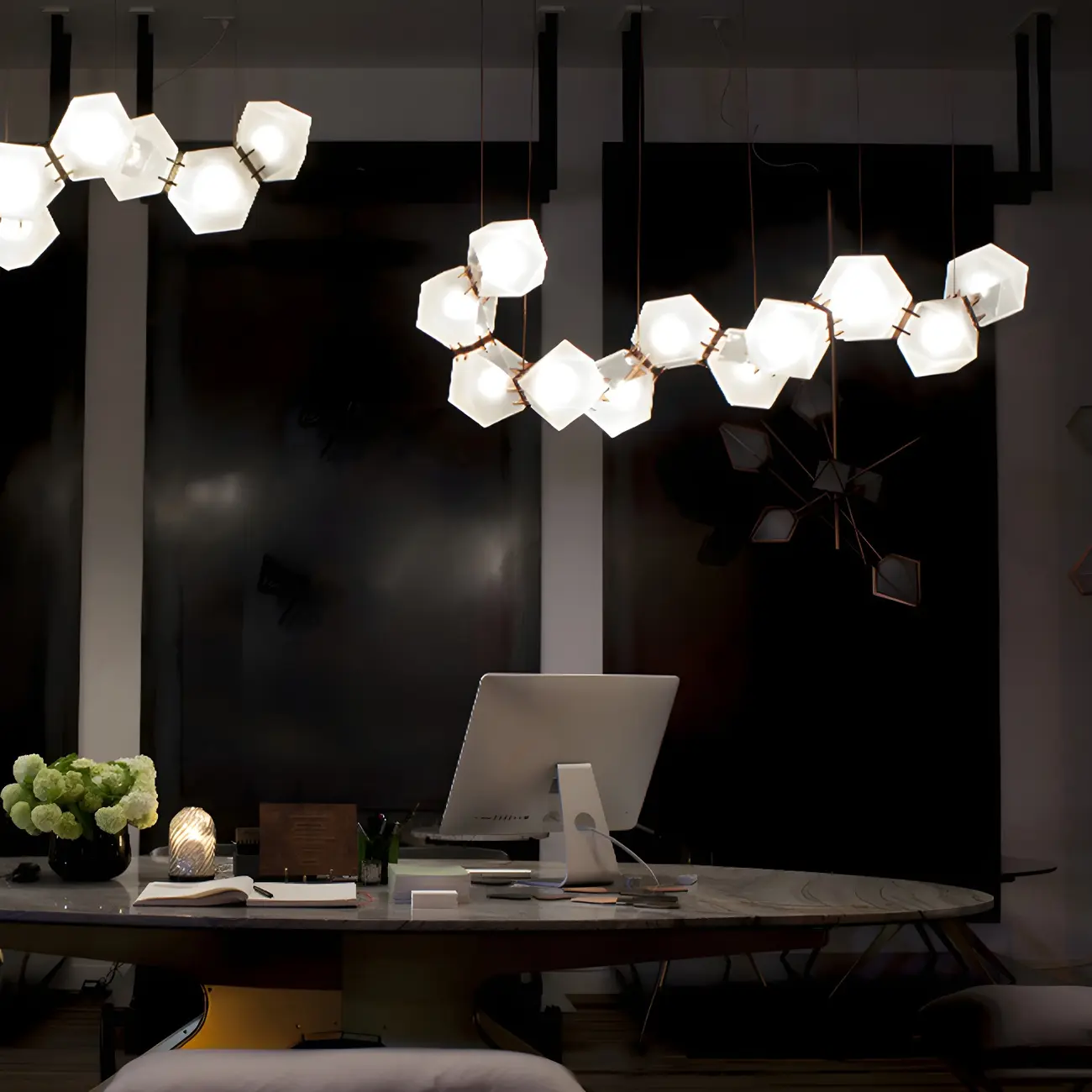 Simple Modern Glass Hexagonal Island Pendant Light