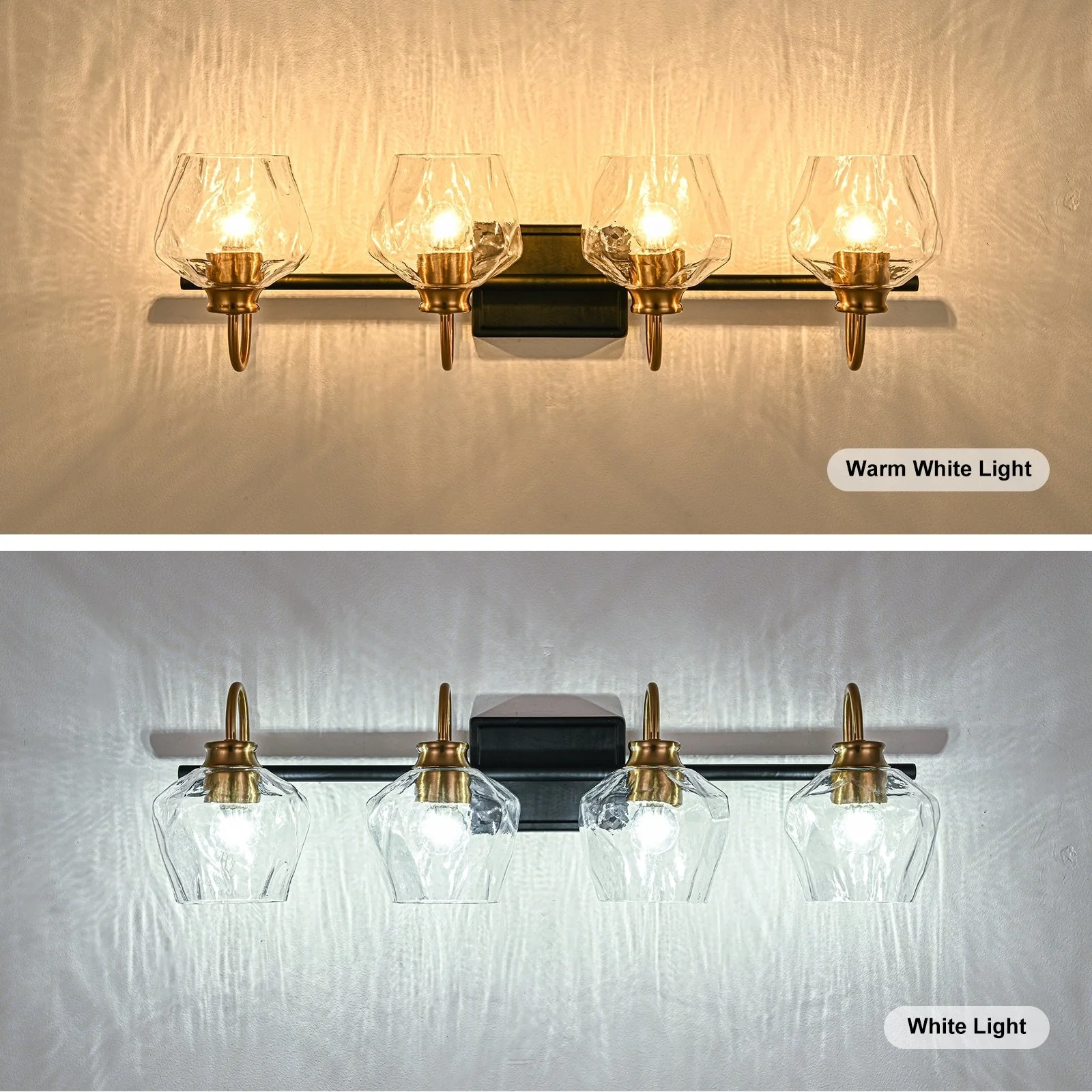 Modern 3/4-lights Bathroom Dimmable Vanity Lights Wall Sconces with Glass Shade