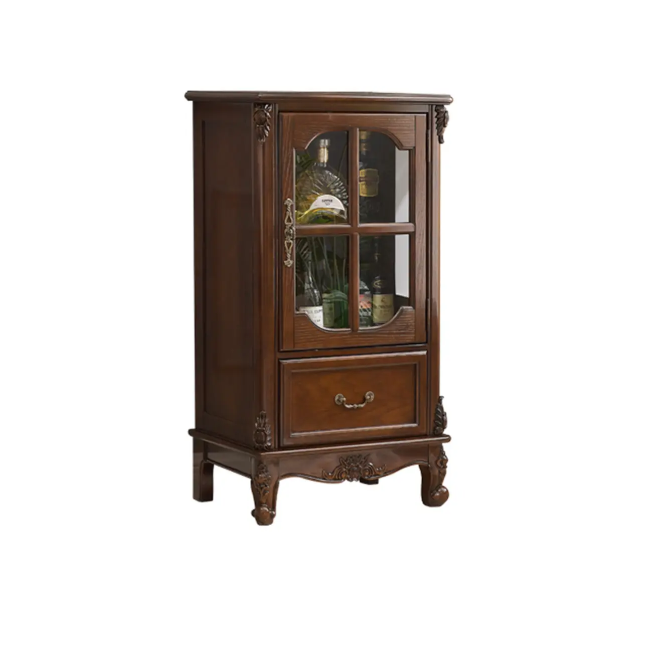 Traditional 34 Wood Wine Bar Cabinet with Drawers
