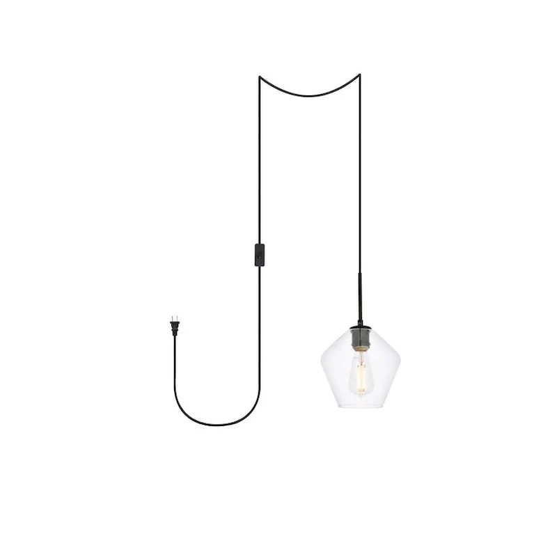 Garrett 1-Light Plug in Pendant with Clear Shade - Black - 8  Diameter