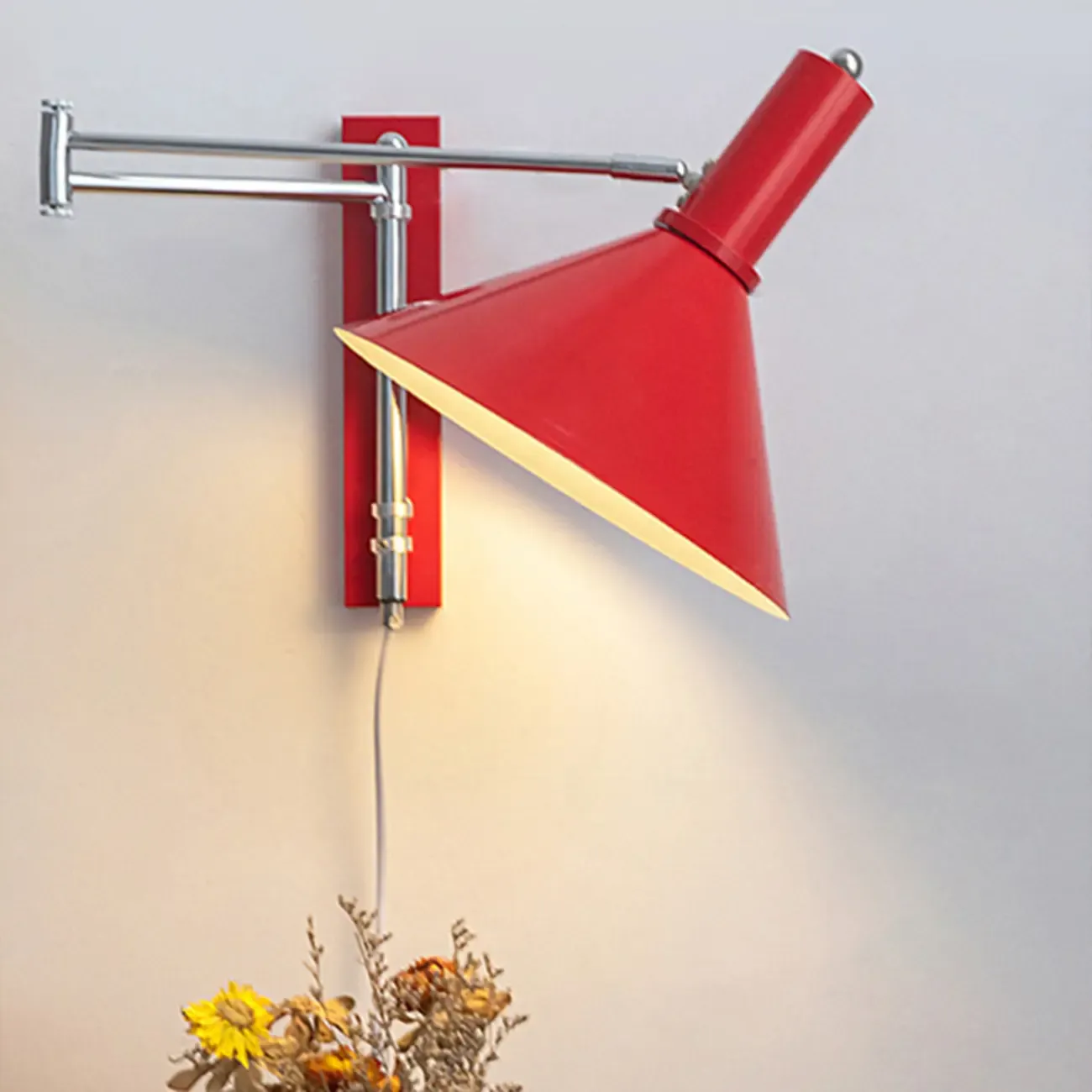 Modern Red Swing Arm Wall Mounted Light Fixture Iron Shade