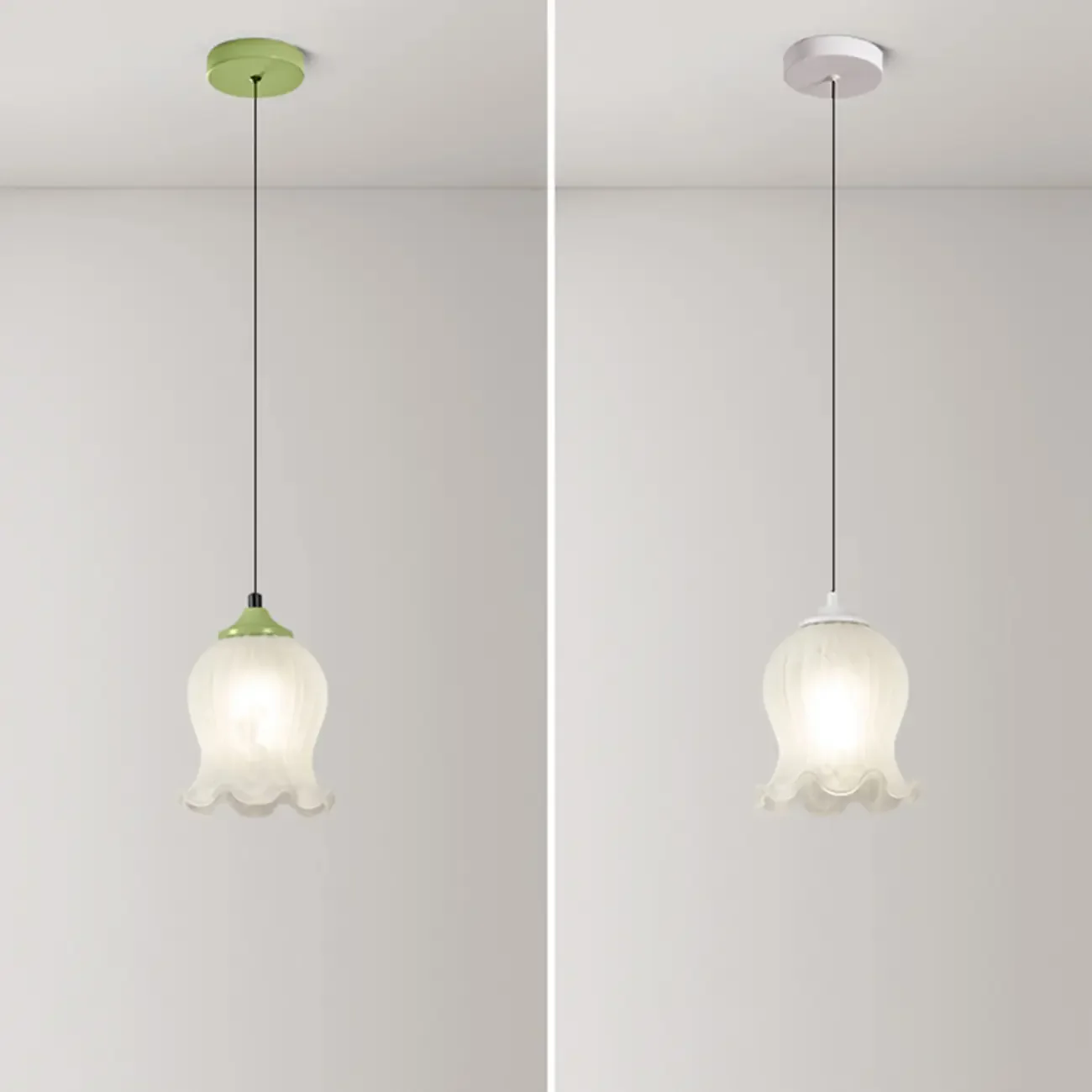 Kids Bedside White Glass Tulip Pendant Lamp