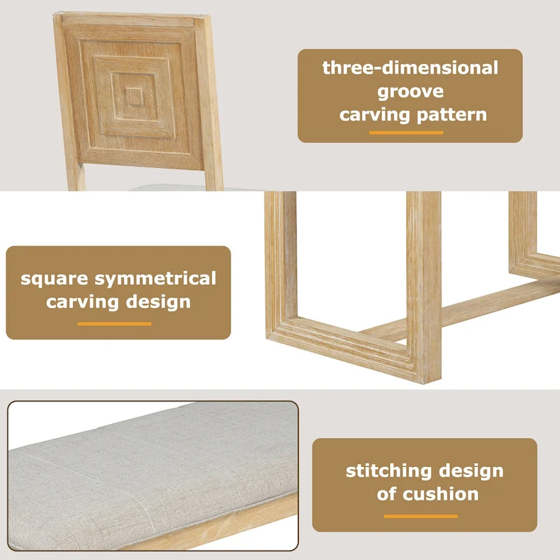 6 Piece Dining Table Chair Set, Wooden Kitchen Furniture Set with Acacia Wood Rectangular Table, 4 Chairs and 1 Bench