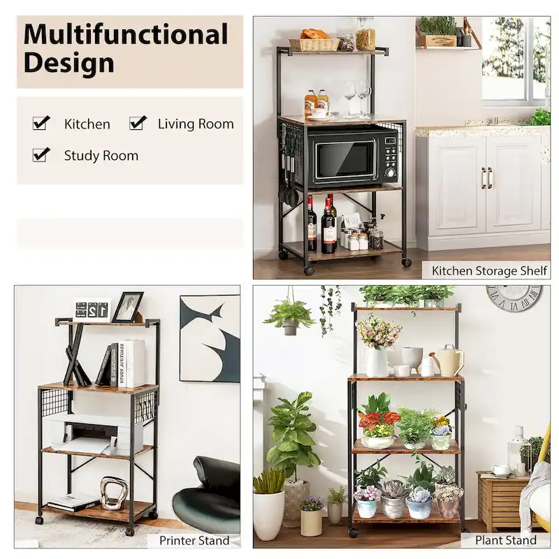 Costway 4-Tier Rolling Bakers Rack Industrial Utility Microwave Oven