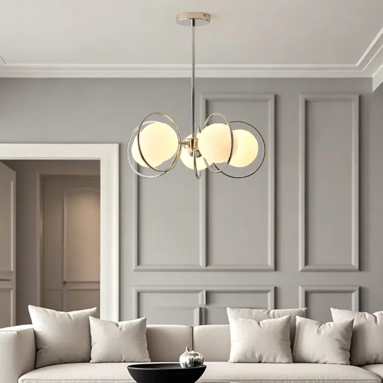 Modern LED Globe Chandelier with Circular Glass Design