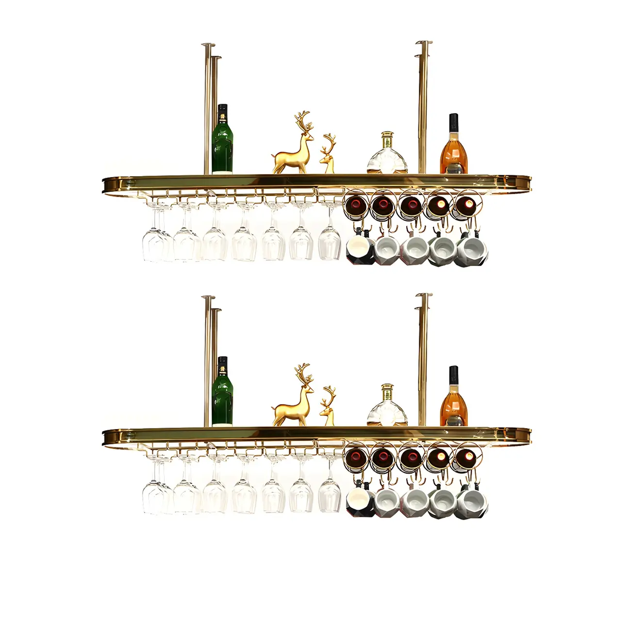 Modern Gold Metal Wine Rack with Glass Holder