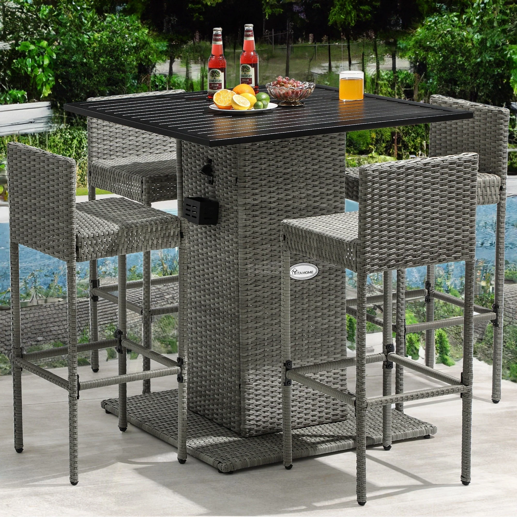 Moasis 5-Piece Outdoor Furniture Wicker Bar Set - 5 PCS