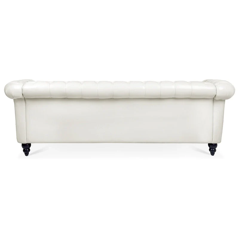 White 84.65 Chesterfield PU Leather 3-Seater Sofa with Button Tufted Backrest