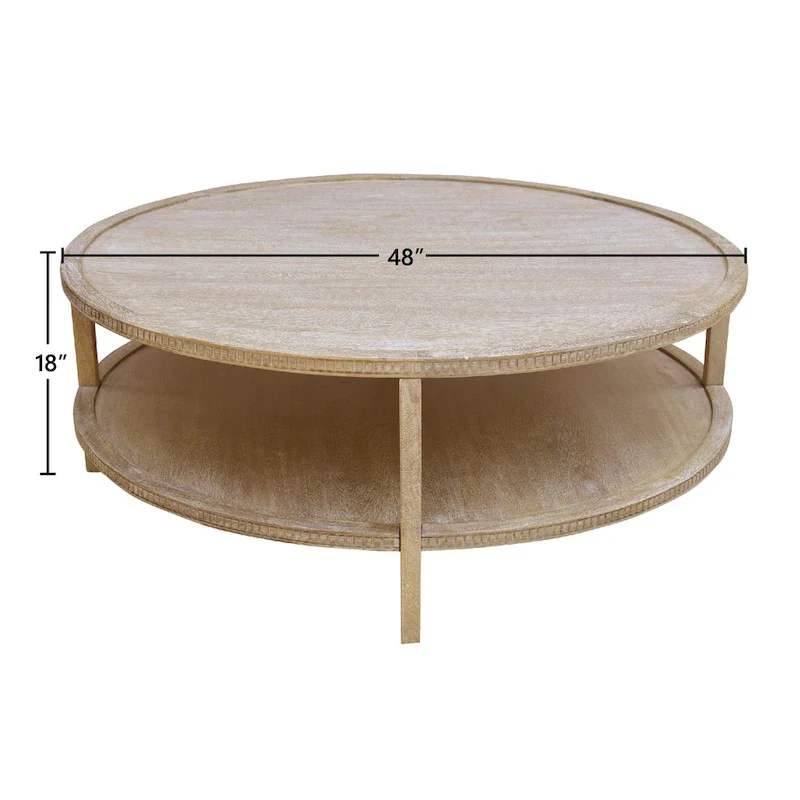 Rohan 48-inch Round Mango Hardwood Coffee Table with Shelf