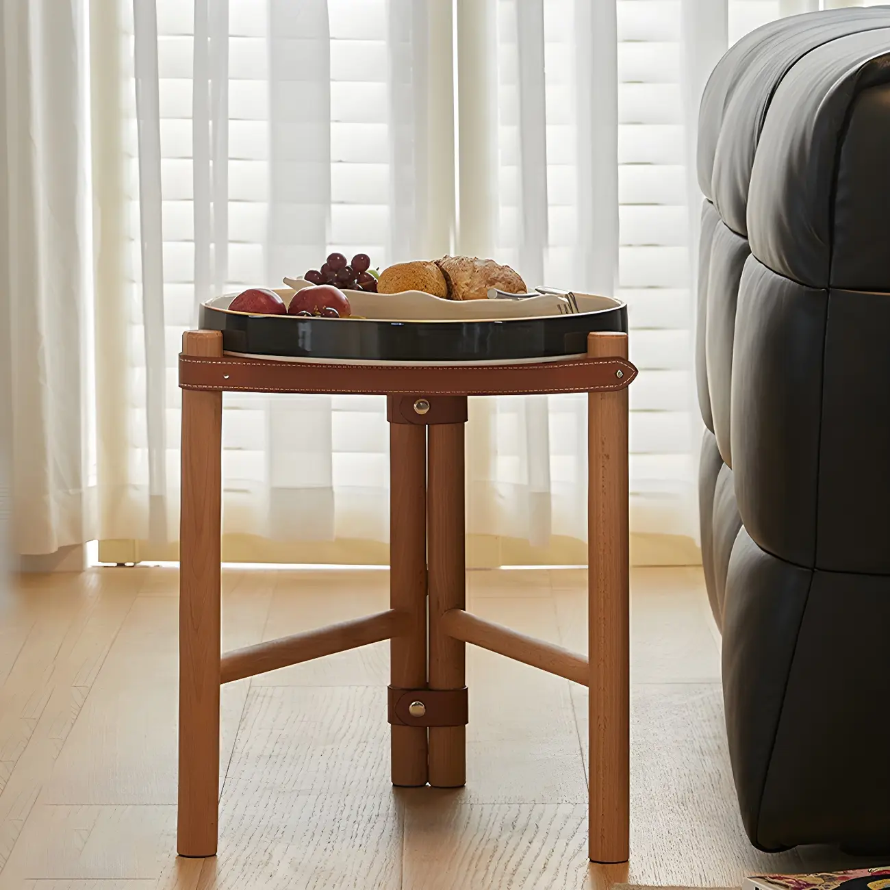 Scandinavian Round End Table with Ceramic Tray Top