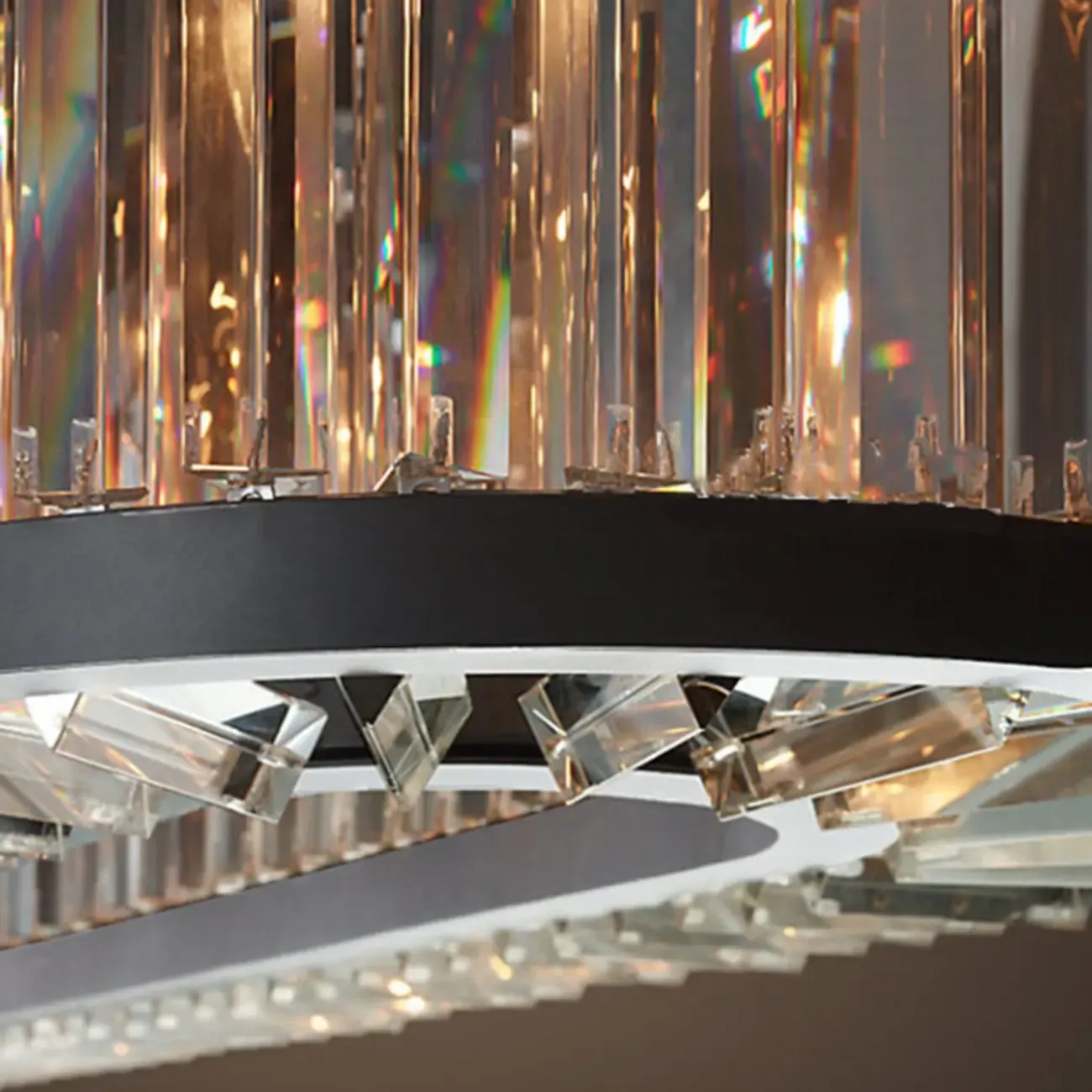 Modern Black Metal Crystal Drum Chandelier