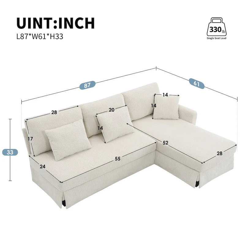 Modern 4-Seat L-Shaped Convertible Sofa with Reversible Chaise and Pillows