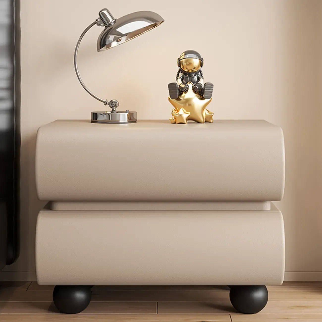 Stylish Black Unique Rounded Wooden Bedside Nightstand