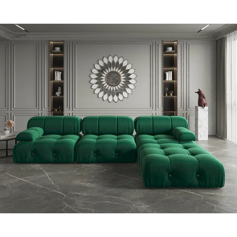 Modern Velvet Upholstered Large Modular Sectional Sofa