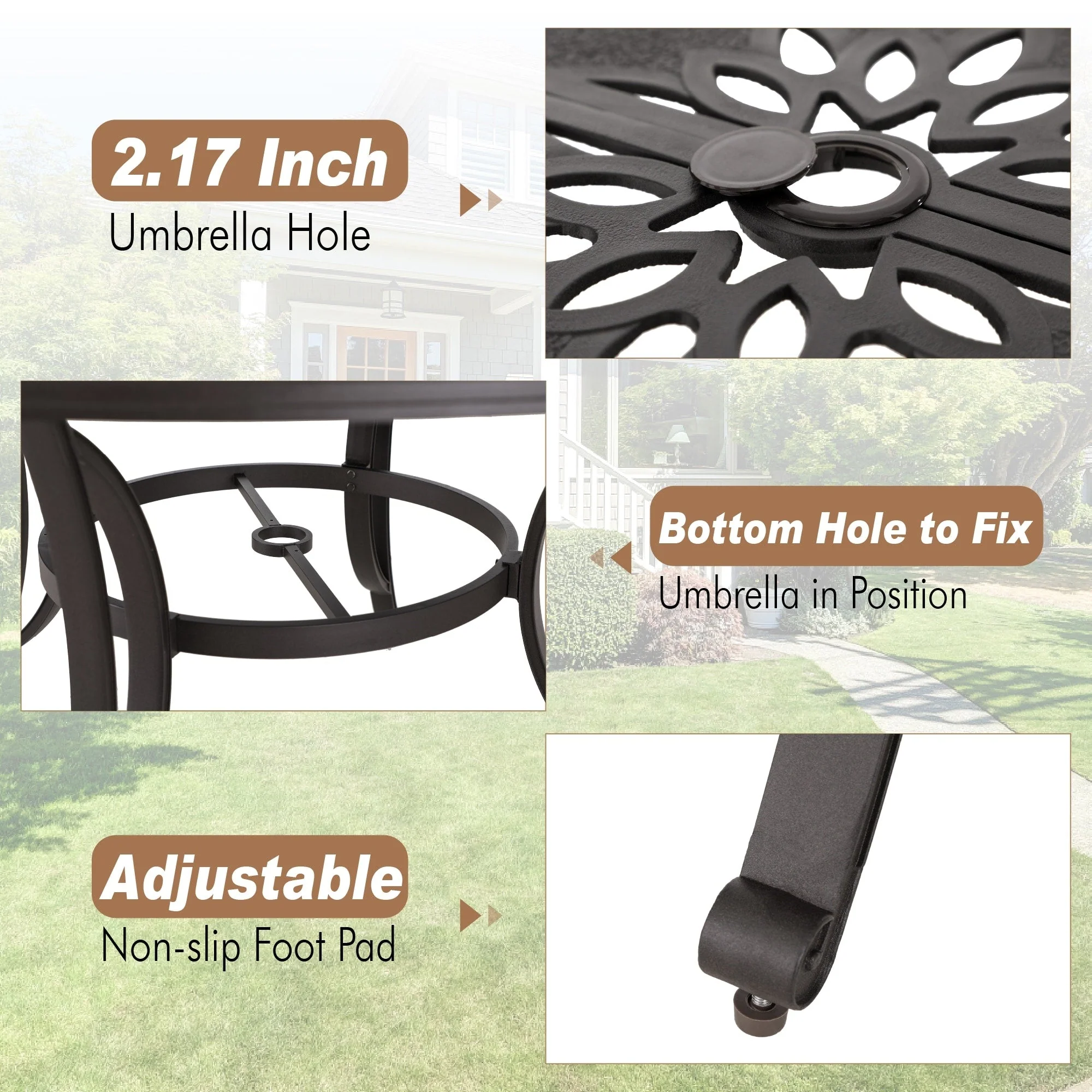 MAISON ARTS Cast Aluminum Dining Chairs/Patio Dining Set with Round Dining Table & 6 Cast Aluminum Patio Chairs