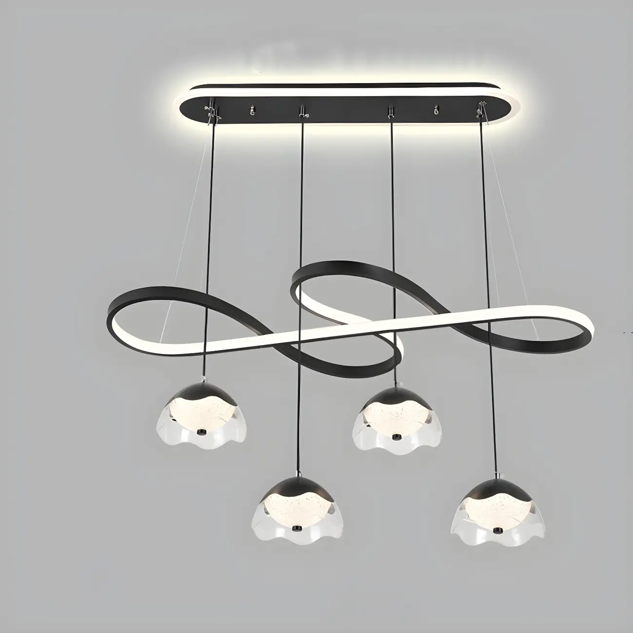 Adjustable 2 Tiers Black Metal 6-Light Dimming Pendant Light