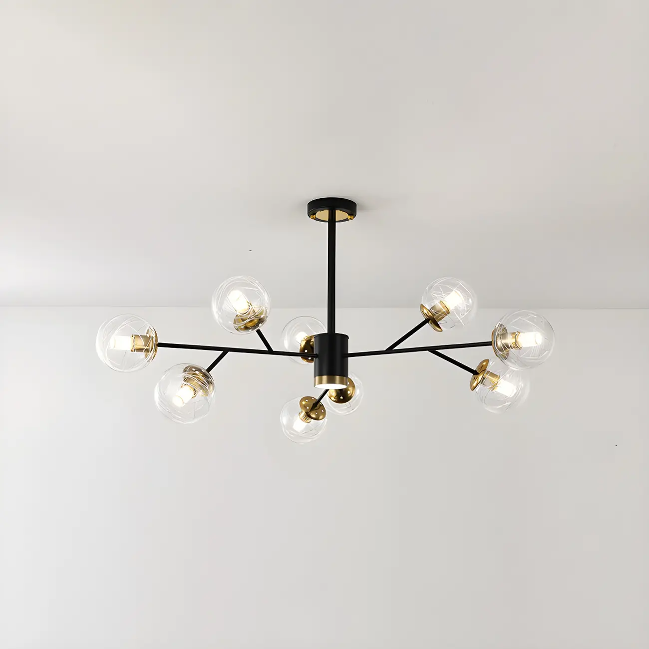 Mid-Century Modern Metal Clear Glass Sphere Sputnik Chandelier