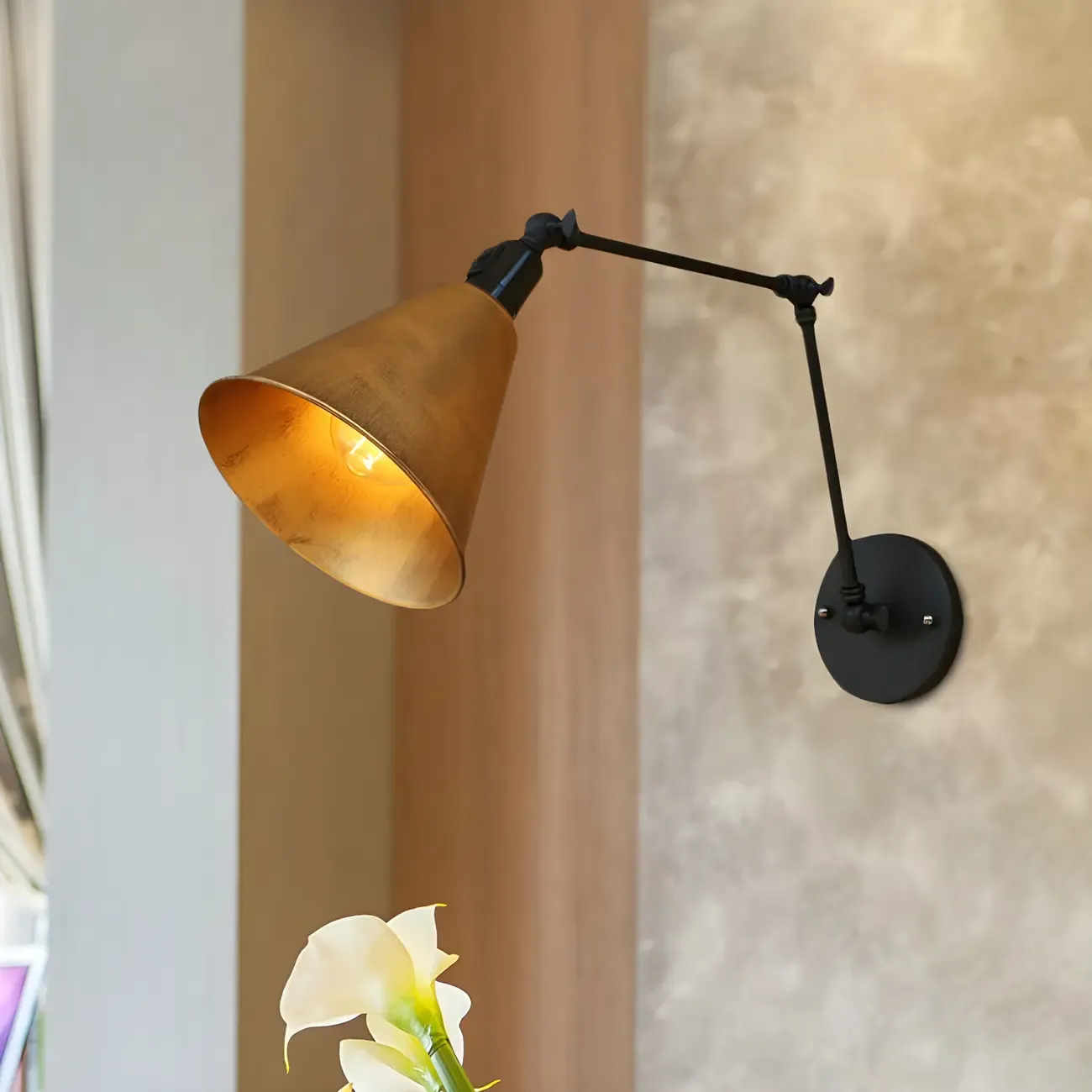 1-Light Cone Metal Swing Arm Wall Light