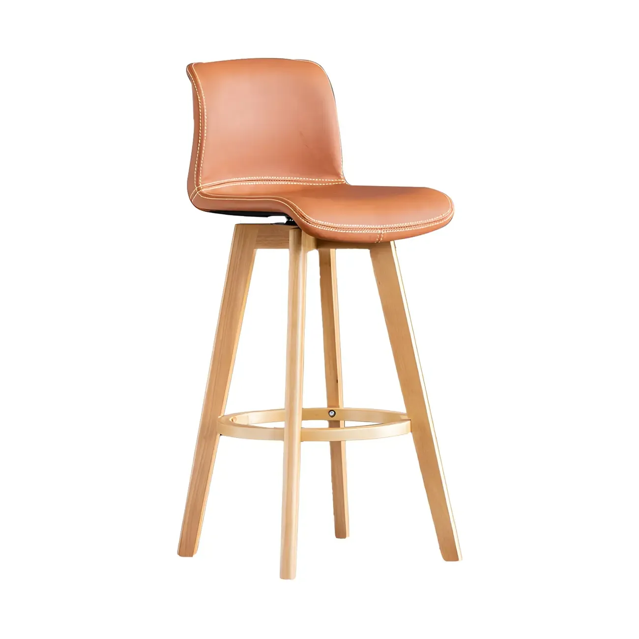 Mid-Century Distressed Leather Swivel Bar Stool with Back