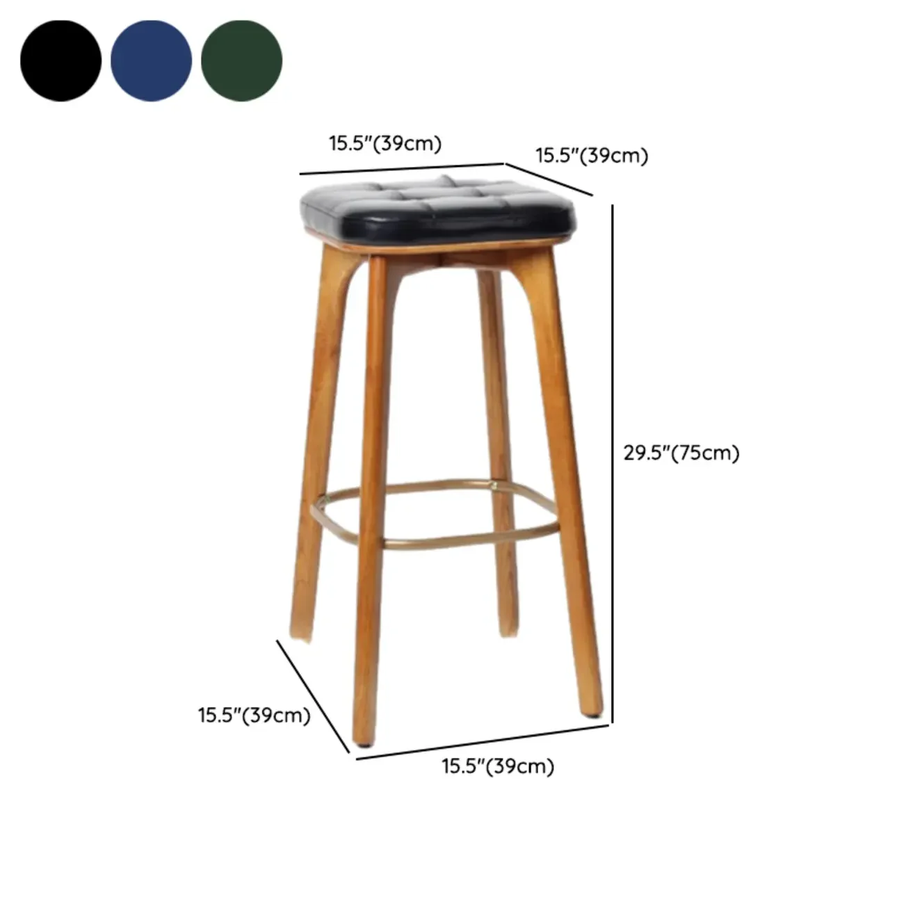 Scandinavian Wood Tufted Leatherette Bar Stools Backless