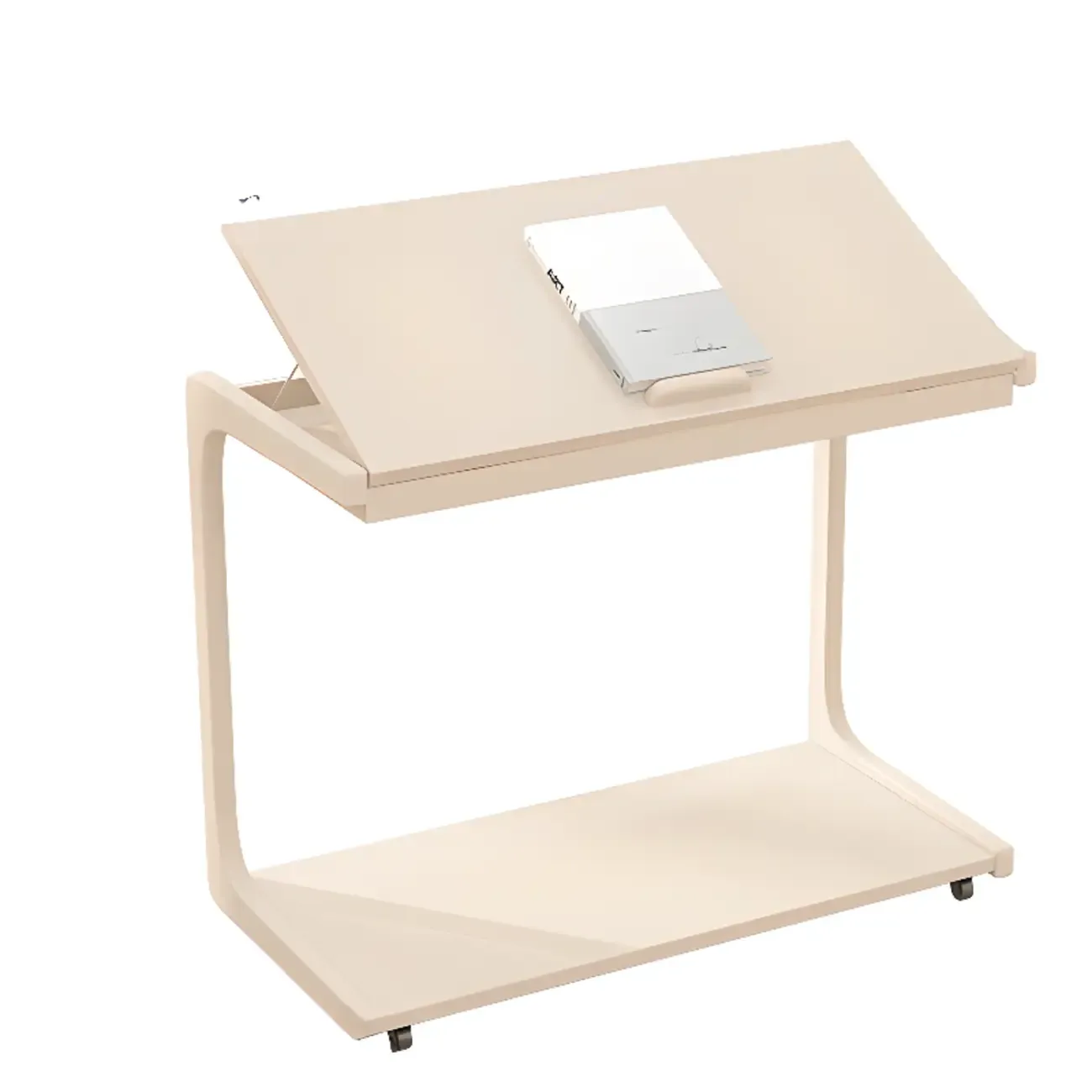 Scandinavian Wooden Flip-Top C-Shaped Side Table with Wheels