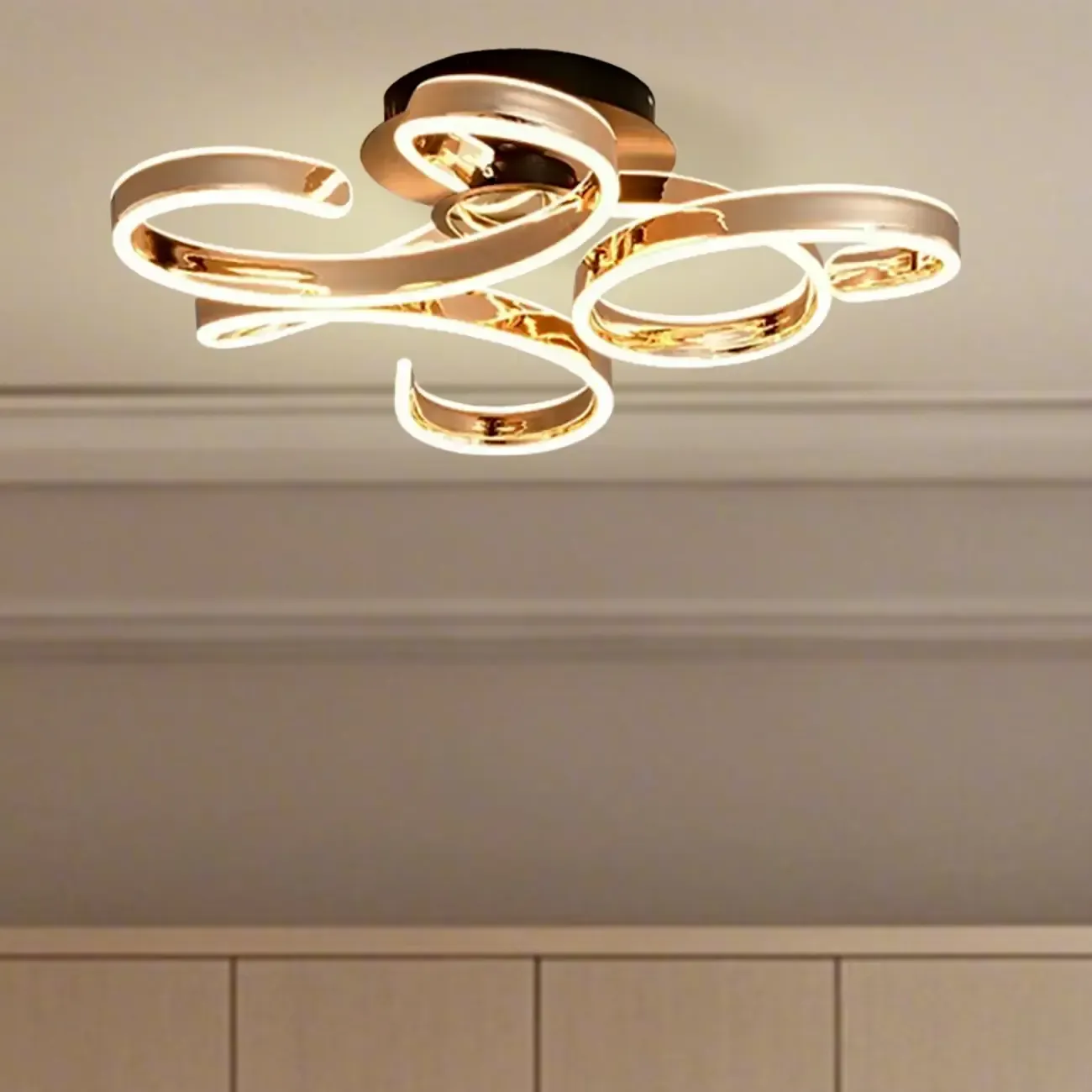 Gold Ribbon LED Semi Flush Ceiling Light 3-Gear Dimming
