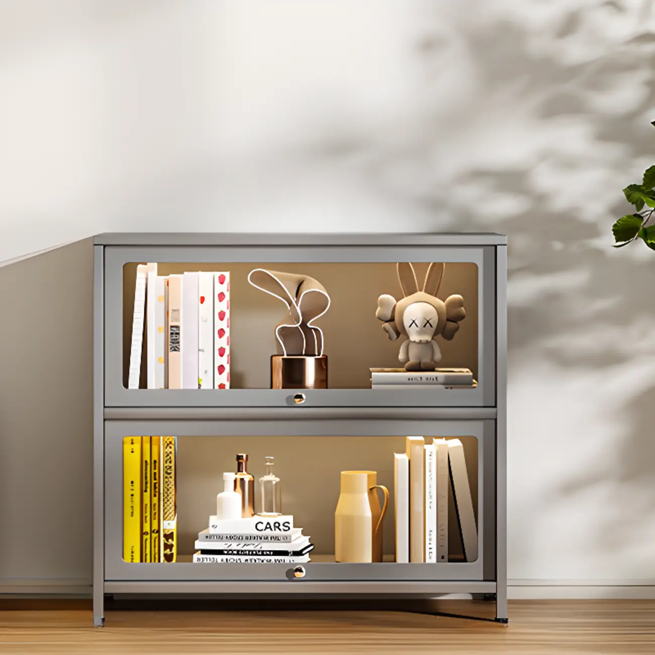 Floor Standing Modern 5-Tier Flip-Top Glass Display Cabinet